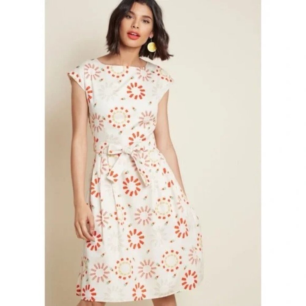 Palava Organic Cotton Popsicle Printed Fit & Flare Dress US 4 Retro Pockets